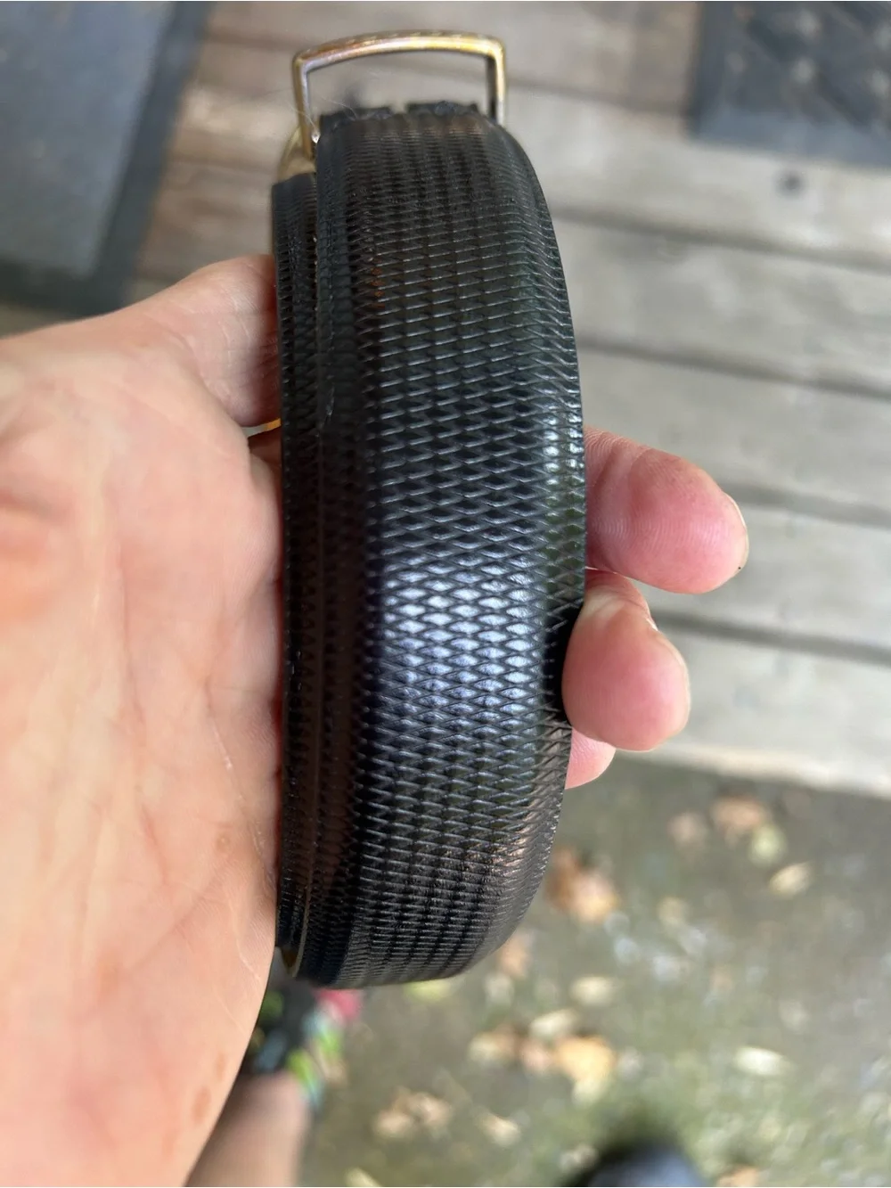 Tulliani Mens Italian Calfskin Belt Black Textured Leather Size 38 Chrome Buckle